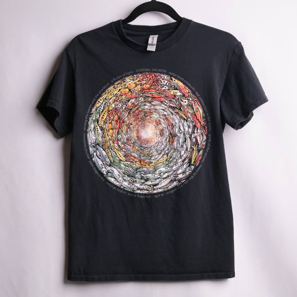 Ray Troll Eternal Salmon Graphic T-Shirt Small Black Gildan Ultra Cotton